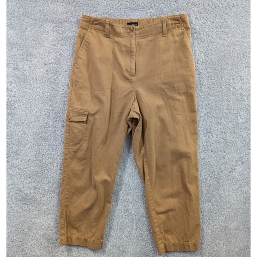 Talbots Supersoft Cargo Pants Women's 10 Khaki Cotton Linen Blend Utility Crop‎